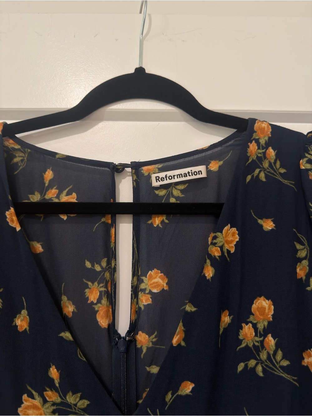 Reformation Navy Midi Dress with Yellow Floral Print - Picture 3 of 4